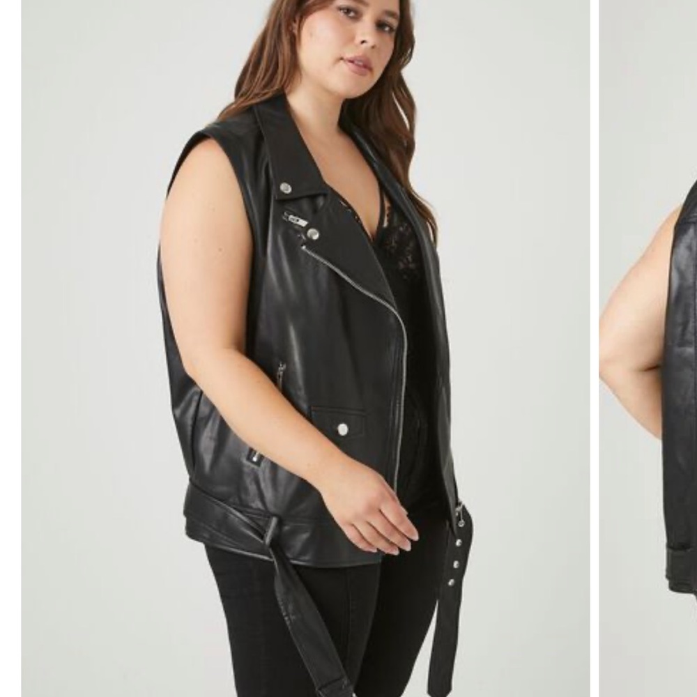 Plus Size Belted Faux Leather Vest